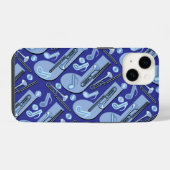 Coque Pour iPhone 14 Musique Notée Trombone Modèle Bleu (Verso Horizontal)