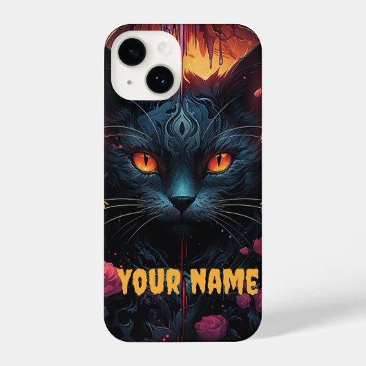 Coque Pour iPhone 14 Mystical Feline Elegance Amidst Roses (Verso)