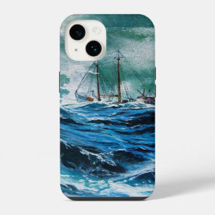 Coque Pour iPhone 14 Navire en mer dans la tempête / Bleu marine