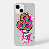Coque Pour iPhone 14 "Né dans les années 80" coque iphone pop gris rose (Verso)