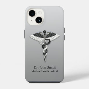 Coque Pour iPhone 14 Noble Médicale Classy Élégant noir blanc Caduceus