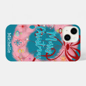 Coque Pour iPhone 14 Noël rétro de la couronne rose (Verso Horizontal)