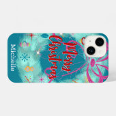 Coque Pour iPhone 14 Noël rétro turquoise Wreath (Verso Horizontal)