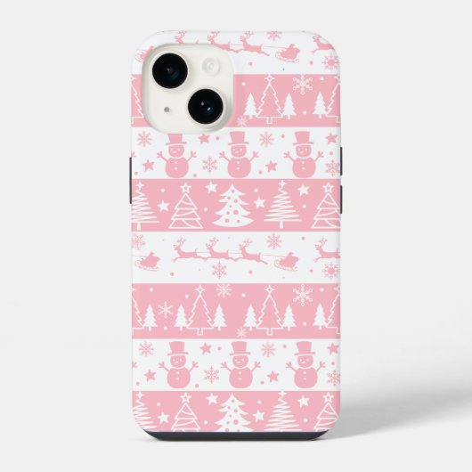 Coque Pour iPhone 14 Noël rose mignon hiver (Verso)