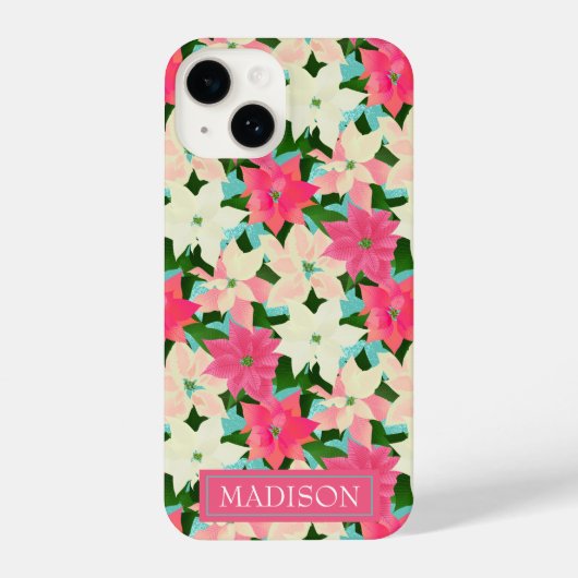 Coque Pour iPhone 14 Noël rose Poinsettias (Verso)