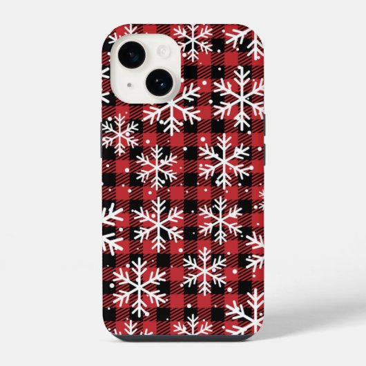 Coque Pour iPhone 14 Noël Snowflakes Buffalo Plaid Motif (Verso)