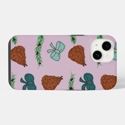 Coque Pour iPhone 14 Noëls Rubans et Pommes de Pin (Verso Horizontal)