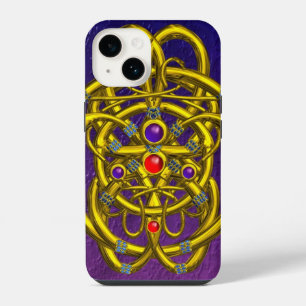COQUE POUR iPhone 14 NŒUDS CELTIQUES ABSTRAITS EN OR AVEC PIERRES PRÉCI