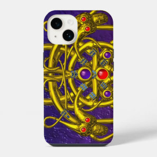 COQUE POUR iPhone 14 NŒUDS CELTIQUES EN OR,DRAGONS JUMEAUX,PIERRES PRÉC