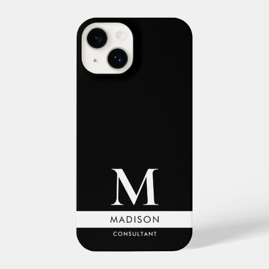Coque Pour iPhone 14 Noir Blanc moderne Monogramme professionnel (Verso)