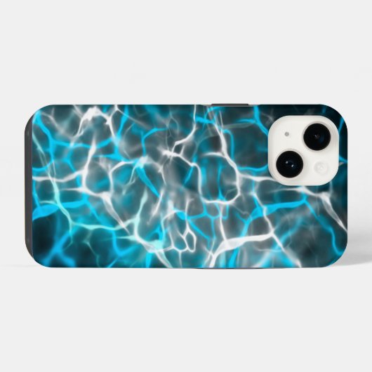 Coque Pour iPhone 14 Noir, Bleu Blanc Éclair Réflexion de l'eau (Verso Horizontal)