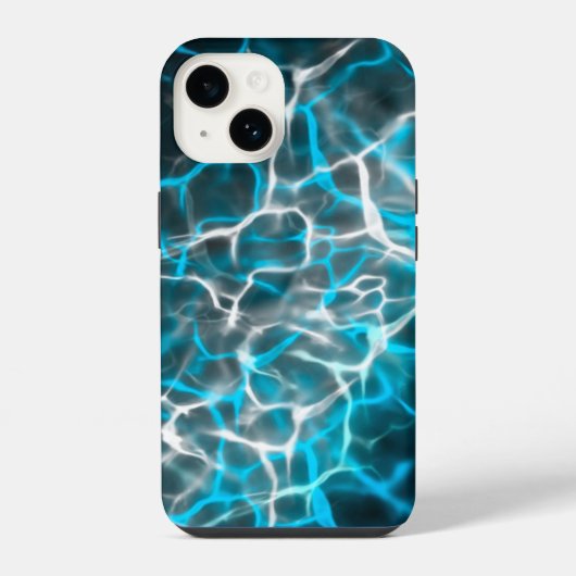 Coque Pour iPhone 14 Noir, éclair blanc et bleu Reflet de l'eau (Verso)