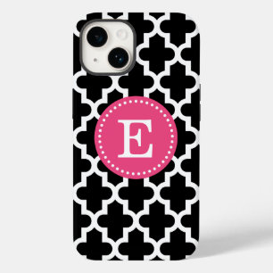 Coque Pour iPhone 14 Noir et rose moderne marocain monogramme