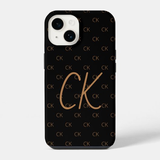 Coque Pour iPhone 14 Noir or monogramme initiales script élégant (Verso)
