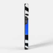 COQUE POUR iPhone 14 NOIR ZEBRA FUR SAPPHIRE BLEU GEM MONOGRAM, (Côté droit)