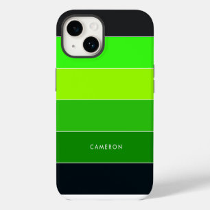 Coque Pour iPhone 14 Nom de bloc de couleur Rayures Vert Noir