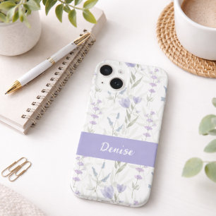 Coque Pour iPhone 14 Nom de fleur sauvage aquarelle bleu violet