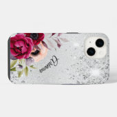 Coque Pour iPhone 14 nom de fleurs Bourgogne argenté (Verso Horizontal)