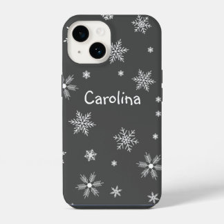 Coque Pour iPhone 14 nom de flocons de neige blancs