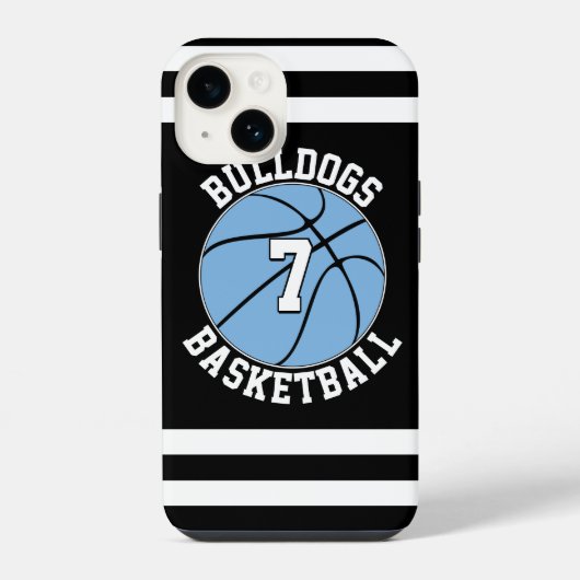 Coque Pour iPhone 14 Nom de l'équipe de basket-ball bleu clair et numér (Verso)