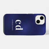Coque Pour iPhone 14 Nom de monogramme blanc bleu marine initiales mini (Verso Horizontal)