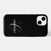 Coque Pour iPhone 14 Nom de script féminin monogramme or noir moderne (Verso Horizontal)