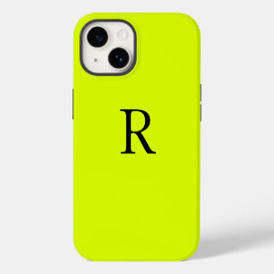 Coque Pour iPhone 14 Nom du monogramme Chartreuse jaune néon