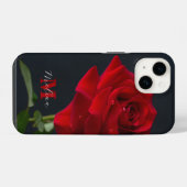 Coque Pour iPhone 14 Nom du monogramme classique de Rose rouge (Verso Horizontal)
