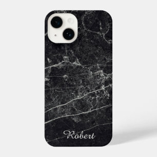 Coque Pour iPhone 14 Nom du monogramme en marbre noir