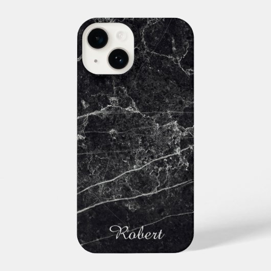 Coque Pour iPhone 14 Nom du monogramme en marbre noir (Verso)