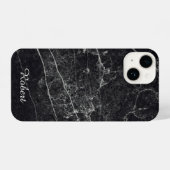 Coque Pour iPhone 14 Nom du monogramme en marbre noir (Verso Horizontal)