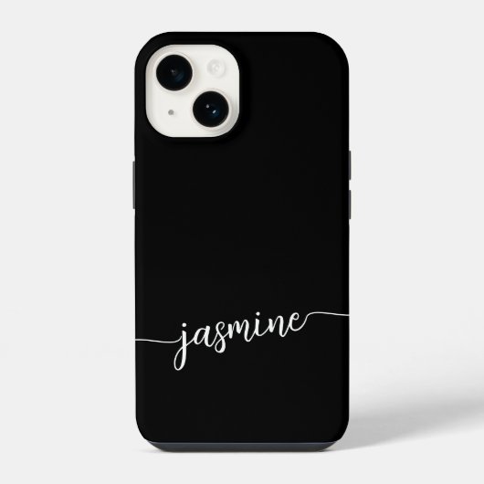 Coque Pour iPhone 14 Nom du monogramme noir de la fille Script de signa (Verso)