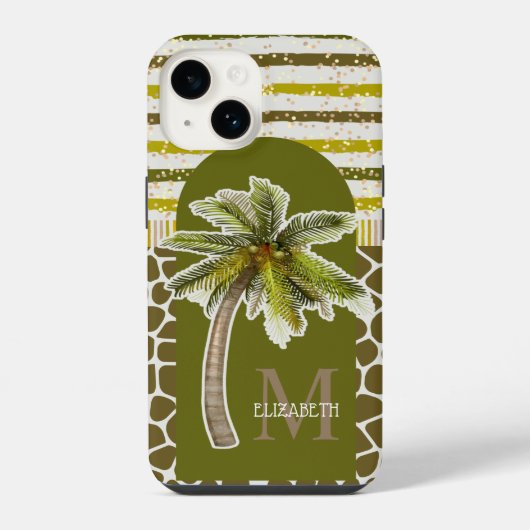Coque Pour iPhone 14 Nom du monogramme Tropical (Verso)