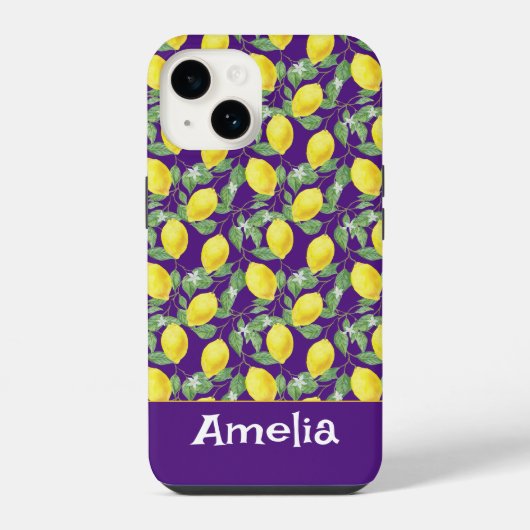 Coque Pour iPhone 14 Nom du motif jaune citron mignon (Verso)