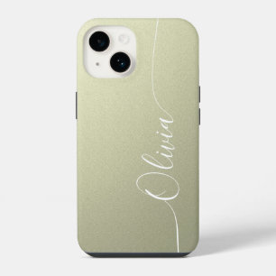 Coque Pour iPhone 14 Nom élégant en calligraphie beige blanc