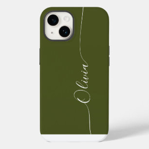 Coque Pour iPhone 14 Nom élégant en écriture calligraphique verte et bl