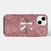 Coque Pour iPhone 14 Nom Initial Monogramme Pailleté Or Rose (Verso Horizontal)