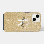 Coque Pour iPhone 14 Nom Initial Monogramme Paillettes Dorées (Verso Horizontal)