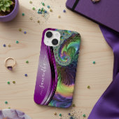 Coque Pour iPhone 14 Nom manuscrit violet fractal moderne
