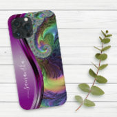 Coque Pour iPhone 14 Nom manuscrit violet fractal moderne