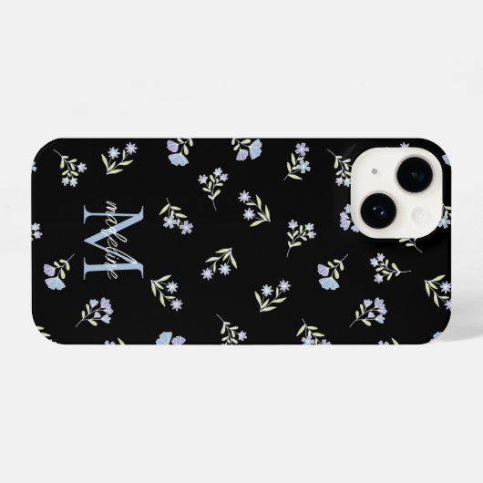 Coque Pour iPhone 14 Nom monogramme et bleu initial pourpre jolie (Verso Horizontal)