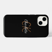 Coque Pour iPhone 14 Nom monogramme or noir écriture élégante (Verso Horizontal)