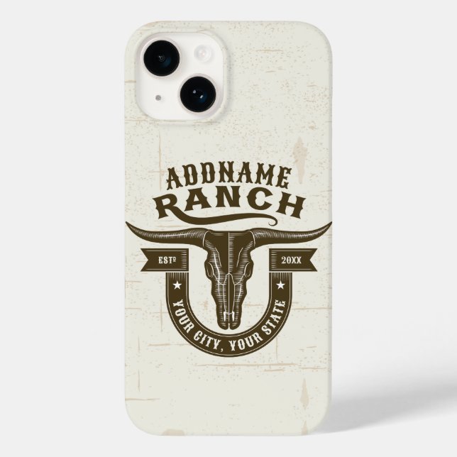 Coque Pour iPhone 14 NOM personnalisé Bull Steer Skull Western Ranch (Back)