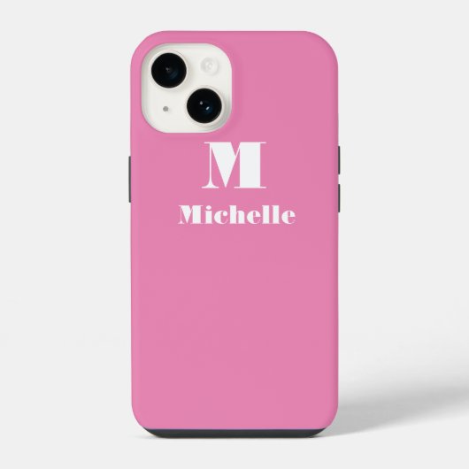 Coque Pour iPhone 14 Nom personnalisé Couleur solide initiale rose (Verso)