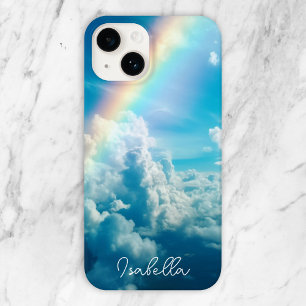 Coque Pour iPhone 14 Nom personnalisé Esthétique Arc-en-ciel et Nuages