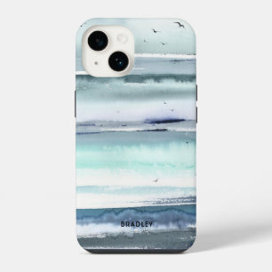 Coque Pour iPhone 14 Nom personnalisé Océan Mer Aquarelle Moderne