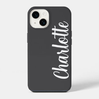 Coque Pour iPhone 14 Nom personnalisé Style Moderne Minimaliste Gris