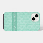 Coque Pour iPhone 14 Nommé Fleur de Lis damassé vert menthe (Verso Horizontal)