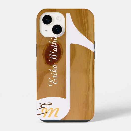 Coque Pour iPhone 14 note musicale cool sur mesure sur bois, rustique (Verso)