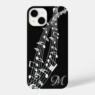 Coque Pour iPhone 14 Notes de musique Clavier Nom du monogramme Couleur